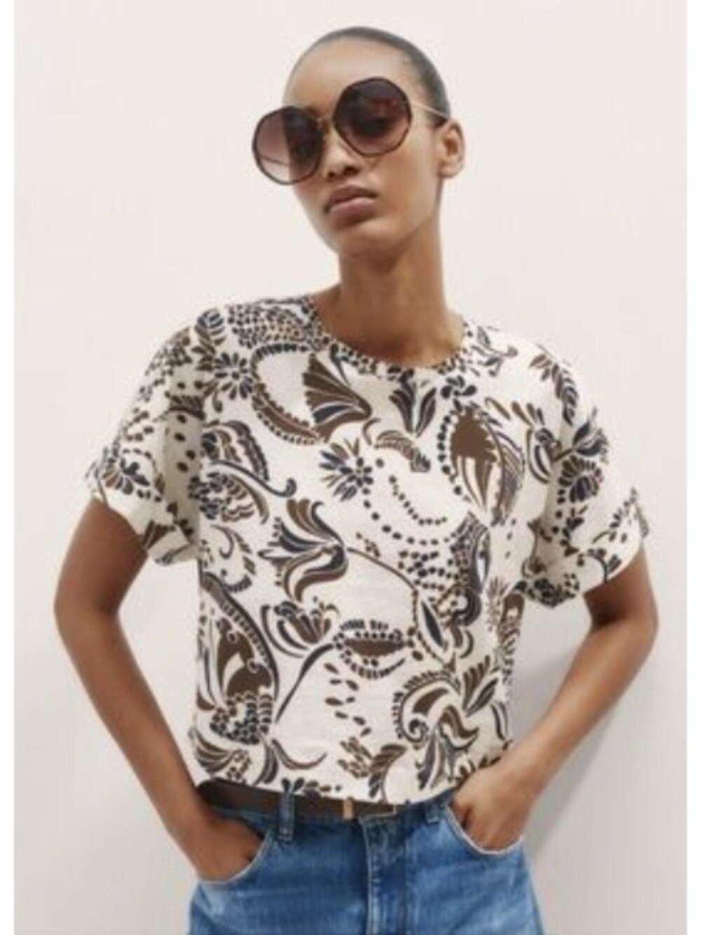 ME+EM Silhouette Print Box Tee Printed Cotton Slub Jersey 10 Minimalist Neutral
